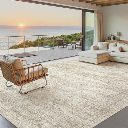 Soalmost 7x10 Area Rug for Living Room Washable Abstract Vintage Soft Thin Indoor Floor Non-Slip Carpet for Bedroom Dining Room Beige
