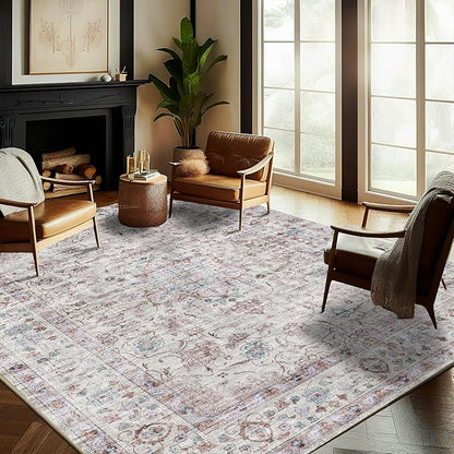 CHAMPLANT Washable Area Rug 8'x10' Retro Boho Design Non-Shedding Non-Slip Easy Care Ideal for High Traffic Areas in Living Room Bedroom Office Coffee Table Kitchen Large Carpet
