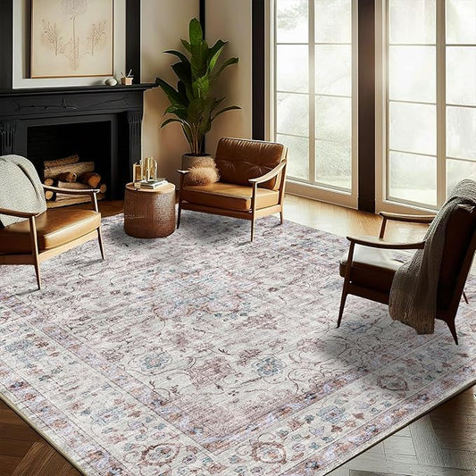 CHAMPLANT Washable Area Rug 8'x10' Retro Boho Design Non-Shedding Non-Slip Easy Care Ideal for High Traffic Areas in Living Room Bedroom Office Coffee Table Kitchen Large Carpet