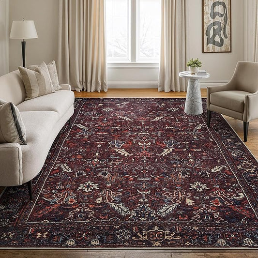 Bloom Rugs Washable Non-Slip 10x14 Rug - Burgundy Traditional Bordered Area Rug for Living Room, Bedroom, Dining Room, and Kitchen - Exact Size: 10' x 14'