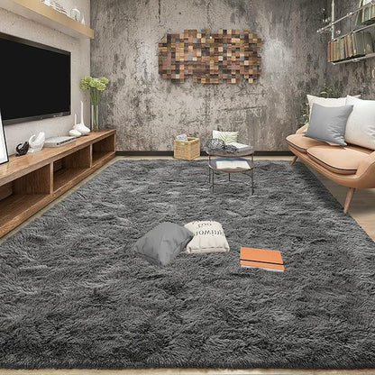 Tepook Soft Fluffy Rugs for Living Room, 5x8 Shaggy Area Rug for Bedroom, Modern Shag Rug Fuzzy Carpets for Kids, Plush Indoor Nursery Home Decor Rug with Non-Slip Bottom, Dark Grey