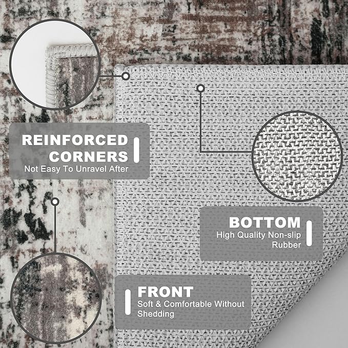 KILOCOCO Abstract Small Area Rug 2x3 Entryway Rug Washable Kitchen Rugs Door Mat Indoor Entrance Soft Pinted Non Slip Throw Rugs for Front Door Foyer Farmhouse Floor Mats, Black/Brown