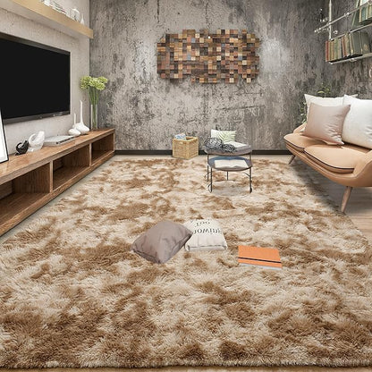 Tepook Soft Fluffy Rugs for Bedroom, 4x6 Area Rug for Living Room, Modern Shaggy Room Rug for Kids Boys Girls, Plush Throw Rugs Indoor Nursery Home Decor Rug with Non-Slip Bottom, Tie-Dyed Beige