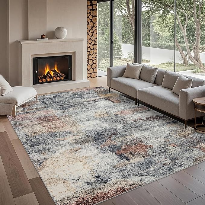 Washable 6x9 Area Rug: Modern Large Rugs for Living Room Dining Room Bedroom Office Indoor - Non-Slip Carpet Home Decor - 6x9 Rustic Black Brick