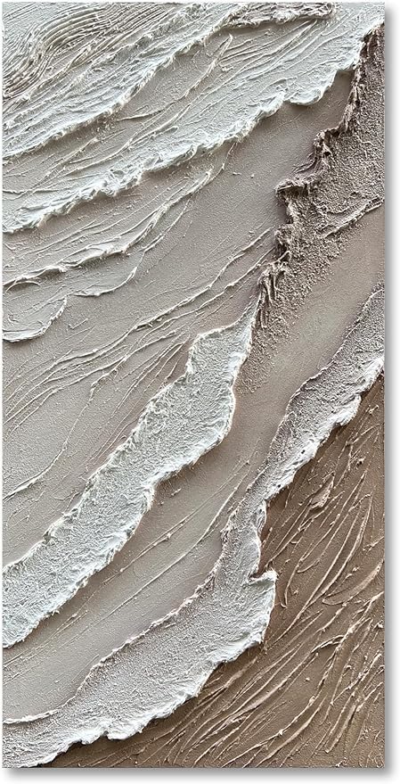 NANKAI Art 48x24 Inches White Thick Texture Abstract Oil Painting Hand-Painted Ocean Landscape Oil Painting Home Wall Decorative Art Oil Painting