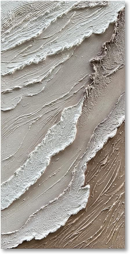 NANKAI Art 48x24 Inches White Thick Texture Abstract Oil Painting Hand-Painted Ocean Landscape Oil Painting Home Wall Decorative Art Oil Painting