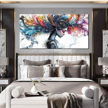 HUBOSKN Girl Canvas Wall Art for Living Room - Colorful Abstract Wall Art Bedroom - Girl Room Wall Decor Size 29" x 59"