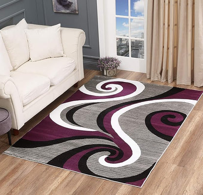 GLORY RUGS Modern Area Rug Swirls Carpet Bedroom Living Room Contemporary Dining Accent Sevilla Collection 4817 (4x6, Purple)