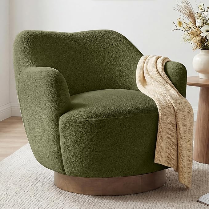 Swivel Accent Chair Set of 2,Upholstered Barrel Chair with Curves Camel Back Design,Modern Arm Chair with Wooden Base for Living Room Bedroom Reading Waitingroom,Green