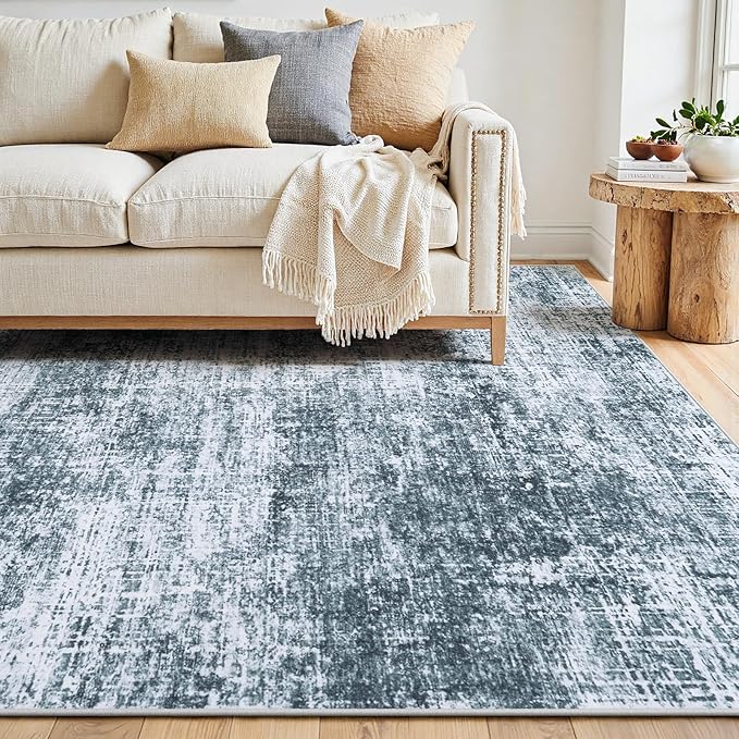 5x7 Area Rugs Washable Rug:Anti-Skid Abstract Modern Living Room Rug Soft Thin Carpets Indoor Floor Non-Shedding Carpet for Bedroom Dining Farmhouse Nursery Home Office(Light Slate Blue/White, 5x7)