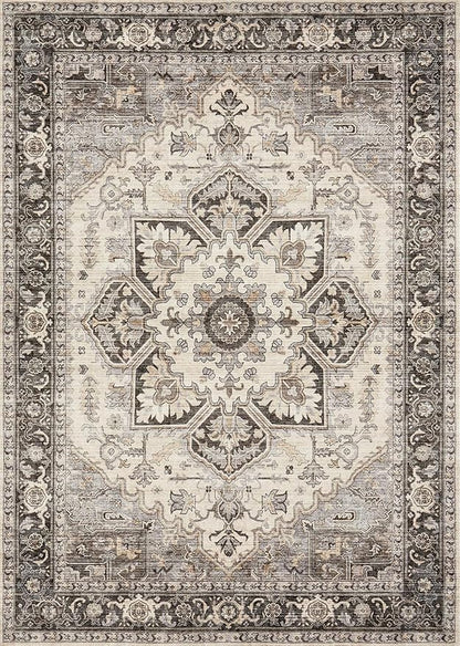 Area Rug for Living Room - 8x10 Soft Machine Washable Oriental Vintage Floral Distressed Large Indoor Floor Carpet for Bedroom Under Dining Table Home Office Decor - Grey Brown