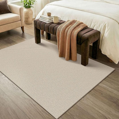 KOZYFLY Washable Area Rug 4x6 ft Non Slip Rubber Backed Living Room Rugs Braided Woven Cotton Kitchen Rugs Indoor Outdoor Entryway Rug for Dining Living Room Bedroom, Ivory/Camel/Brown