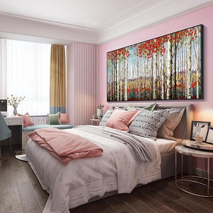 Large Canvas Wall Art - Framed Aspen Tree Oil Painting Style, Birch Tree Pictures for Living Room Wall Decor & Bedroom, 29x58 Modern Nature Artwork for Walls
