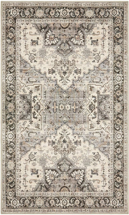 3x5 Washable Entryway Rug: Non-Slip Soft Vintage Floral Indoor Area Rug for Living Room Large Kitchen Entryway Bedroom Bedside, Door Mat Throw Carpet for Laundry Foyer Home Decor (Brown)