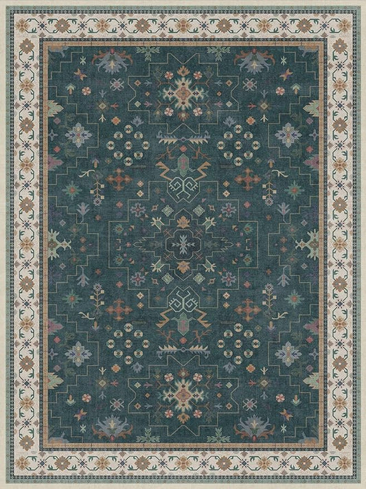 Hazo Haus Dark Green Vintage Living Room Rug 9x12 - Boho Unique Floral Victorian Decor, Washable Low Pile Non-Slip Extra Large Area Rugs for Dining Under Table Bedroom