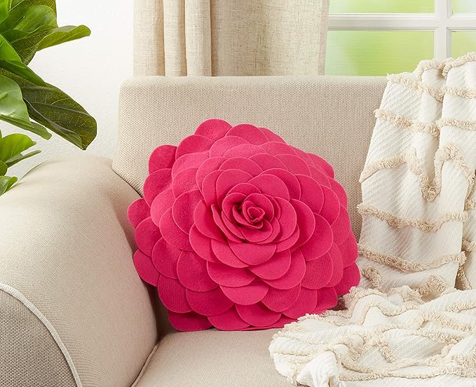 SARO LIFESTYLE Flower Design Poly Filled Throw Pillow, Fuchsia, 16"