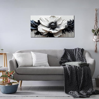 HUBOSKN Flower Canvas Wall Art for Living Room - Black and White Wall Art for Bedroom - Modern Wall Decor for Bedroom Women Size 20" x 40"