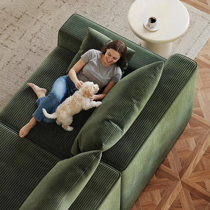 Homkdom L-Shaped Cloud Boneless Couch with Deep Seat, Modular Sectional Sofa with Oversized Chaise, 6 Layouts Combination for Living Room, Apartment, No Assembly (Green, Left Chaise)