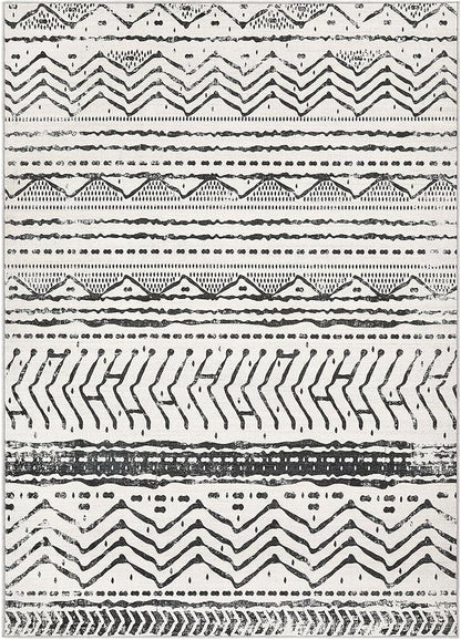 Nakagishi Black Rug for Living Room: 7x9 Washable Boho Large Neutral Soft Farmhouse Area Rugs Stain Resistant Modern Geometric Non-Slip Indoor Floor Carpet for Bedroom Playroom Office Dining Room