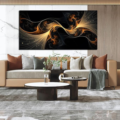 Ouzzlie Large Black Wall Art Abstract Wall Decor Gold Canvas Art Picture Artwork for Living Room Bedroom Office 29" x 59"