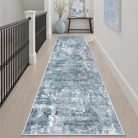 Soalmost Runner Rug 2x8 Washable Non-Slip Hallway Runner Rugs for Kitchen Bathroom Laundry Room Blue/Grey Vintage Floor Carpet Runners for Hallways Entryway
