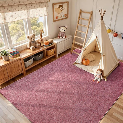 FinRèc 7x10 Washable Area Rugs for Bedroom Living Room, Low Pile Thin Rug Solid Color, Non-Slip Carpet Indoor for Home Decor (Red/White)