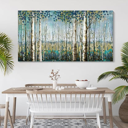 Large Birch Tree Wall Art Framed Forest Landscape Painting - Nature Wall Art for Living Room, Oversized Canvas Pictures for Wall Decor, Green Wall Decor Framed Artwork for Walls 29x58 Inches