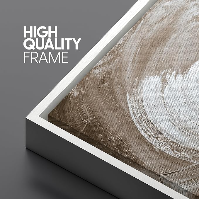 SIGNLEADER Framed Canvas Print Wall Art Set Warm Brown and White Swirl Abstract Illustrations Minimal Decorative Bohemian Nordic for Living Room, Bedroom, Office - 24"x36"x3 WHITE
