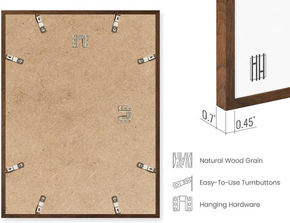 HAUS AND HUES Walnut Wood 11x14 Picture Frames - Set of 9, Natural Frames with Plexiglass and Hanging Hardware (Walnut Oak Frame)