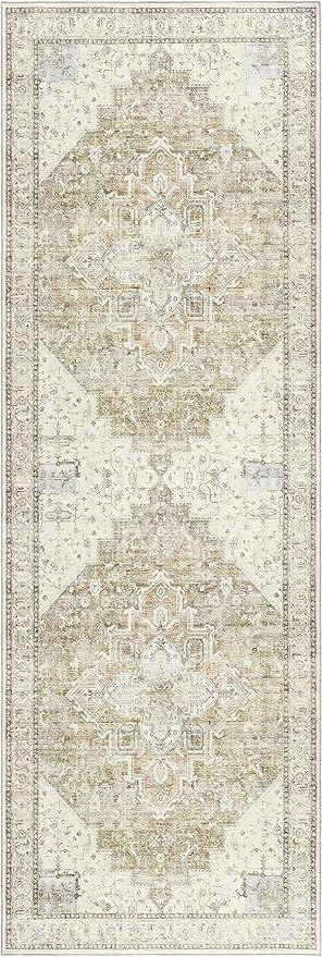 BILEEHOME Boho Runners for Hallway,3x10 Non Slip Washable Neutral Rustic Modern Farmhouse Persian Runner Rugs for Kitchen, 3 x 10, Light Tan Brown and Beige Coffee