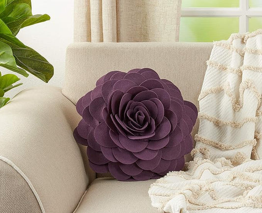 SARO LIFESTYLE Flower Design Poly Filled Throw Pillow, Violet, 13"
