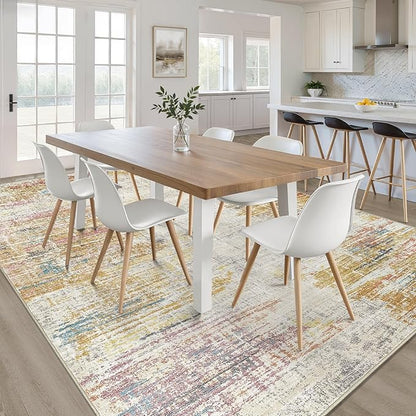 9x12 Area Rugs Living Room: Washable Large Neutral Rug Abstract Soft Modern Stain Resistant Indoor Floor Non-Slip Carpet for Bedroom Nursery Kids Classroom Playroom Dining Room Office- Gold Colorful