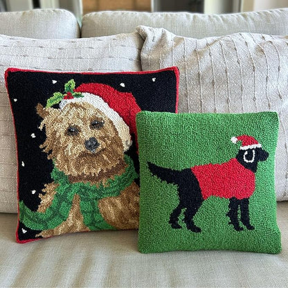 Hand Hooked Christmas Pillow - 16X16 inches Throw Pillow for Couch or Dorm (Yorkshire)