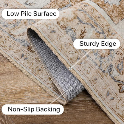 GENIMO 6x9 Area Rugs for Living Room, Machine Washable Non Slip Rugs, Low Pile Lightweight Vintage Print Rug for Bedroom, Dining Room, Home Office, Orange&Beige