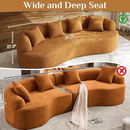Oversized Sectional Sofa for Living Room, Modern Luxury Plush Chenille 4-Seater Extra Deep & Wide Seat Curved Cloud Couch with 4 Throw Pillows, No Assembly Needed, Sienna Orange