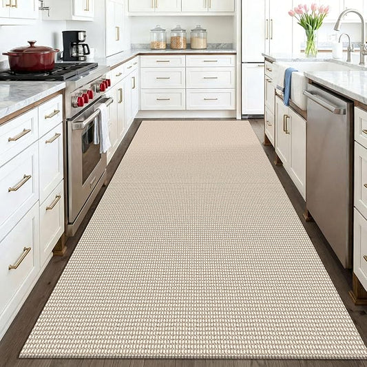 KOZYFLY Washable Area Rug 4x6 ft Non Slip Rubber Backed Living Room Rugs Braided Woven Cotton Kitchen Rugs Indoor Outdoor Entryway Rug for Dining Living Room Bedroom, Ivory/Camel/Brown