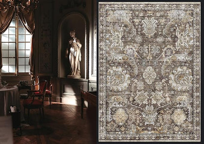 RUGSURE Washable Area Rugs - Perfect for Living Room, Bedroom, Kids Room, Nursery - Stain & Water Resistant Non-Slip, Pet & Child Friendly, Vintage Tribal Area Rugs (Ivory, 4' x 6')