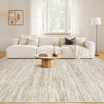 Nakagishi 9x12 Area Rugs Living Room: Washable Large Vintage Rug Neutral Non-Slip Soft Stain Resistant Indoor Carpet for Bedroom Nursery Dining Room Office Playroom - Brown-01