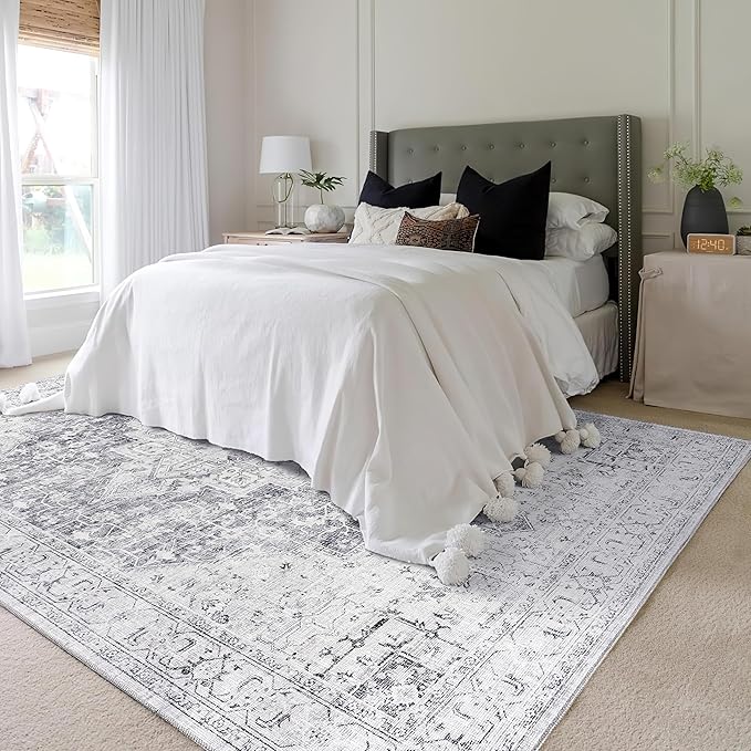 BILEEHOME Cream and Slate Grey Area Rug 6x9 for Bedroom Living Room Floor Washable Boho Pattern Geometric Rug to Match Gray Couch for Dining Room, 6 x 9