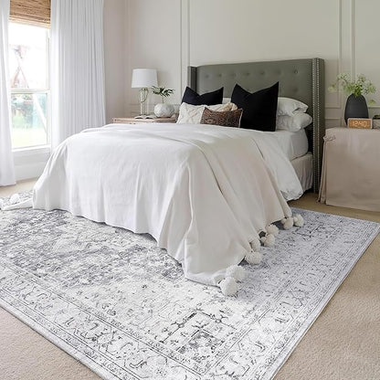 BILEEHOME Cream and Slate Grey Area Rug 6x9 for Bedroom Living Room Floor Washable Boho Pattern Geometric Rug to Match Gray Couch for Dining Room, 6 x 9