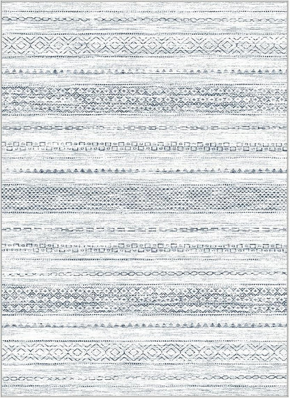 Nakagishi 9x12 Area Rugs Living Room: Washable Boho Large Neutral Soft Farmhouse Rug Stain Resistant Modern Indoor Floor Non-Slip Carpet for Bedroom Nursery Kids Playroom Office Dining Dorm-White Blue