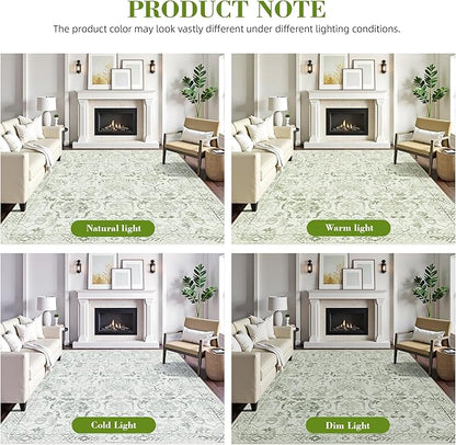 Light Green Area Rugs 6x9 for Living Room, Washable Vintage Rugs for Bedroom, Distressed Throw Rug, Non Slip Rug Carpet for Bedroom Dining Office