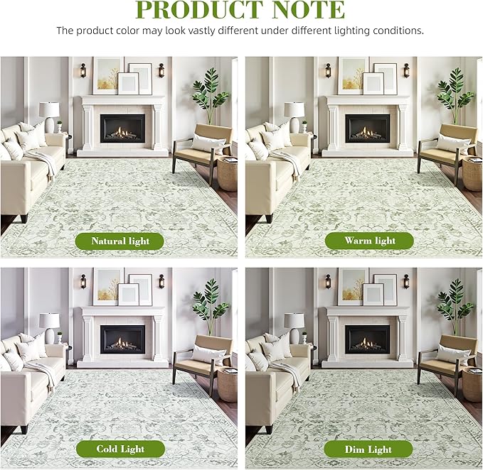 Sage Green Area Rugs 5x8 for Living Room, Washable Vintage Rugs for Bedroom, Distressed Throw Rug, Non Slip Rug Carpet for Bedroom Dining