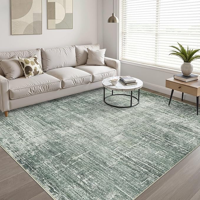5x7 Area Rugs Living Room: Washable Large Neutral Rug Abstract Soft Modern Stain Resistant Indoor Floor Non-Slip Carpet for Bedroom Nursery Kids Office Playroom Dining Room Under Table- Dark Green