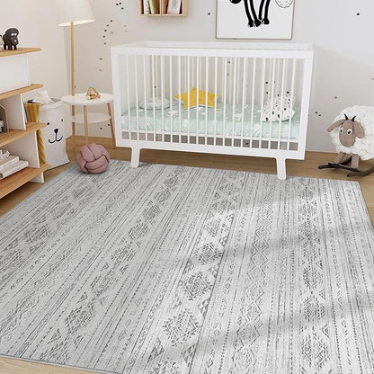 Nakagishi 8x10 Area Rug Living Room: Washable Boho Large Neutral Soft Farmhouse Modern Rugs Stain Resistant Moroccan Non-Slip Indoor Carpet for Bedroom Nursery Kids Office Dining Room- Dark Grey