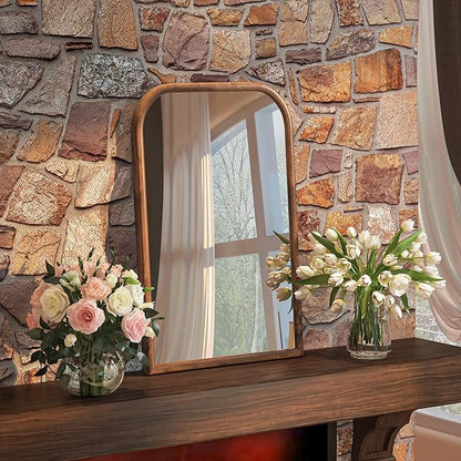 20"x30" Arch Wall Mirror Bathroom Mirror for Wall Mounted, Tempered Glass, Wood Grain Finish Frame Wall Mirror Decorative for Living Room Bedroom Entryway, Natural