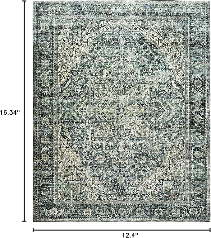 BILEEHOME Green Area Rug 5x7 Machine Washable Rug for Bedroom Living Room Boho Vintage Oriental Farmhouse Floral Carpet, Dark Green