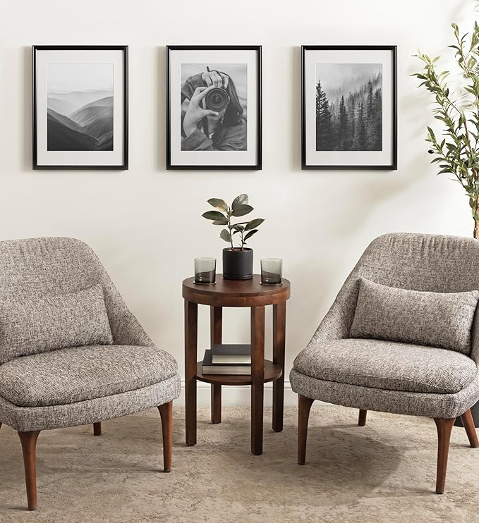Kate and Laurel Adlynn Rectangle Picture Frame Set of 3; 14 x 18 matted to 11 x 14; Black; Modern Three-Piece Frame Set for Gallery Wall Frame Set in Living Room Wall Decor