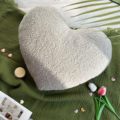EastTree Heart Pillows, Light Grey Heart Shaped Pillows, Love Throw Pillows, Cute Sherpa Heart Decor, Large Fluffy Pillows, Women Girls Living Bedroom Home Decoration 15x18 Inch