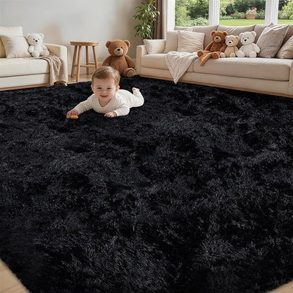 5x7 Area Rug for Living Room:Ultra Soft Fluffy Shag Black Rugs,Large Fuzzy Plush Indoor Non Slip Carpet Washable Rug for Bedroom Kids Nursery Office Dorm Modern Decor(Black 5'x7')